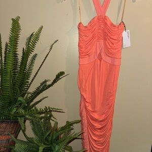 Bailey 44 Coral Ruched Midi Dress